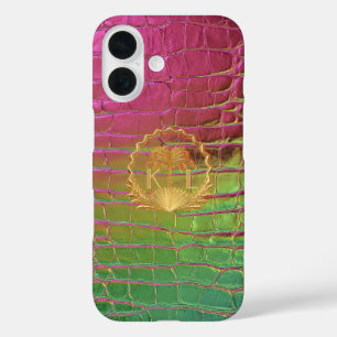 Stijlvolle Roze Groene Iriserende Croc Monogram iPhone 16 Hoesje