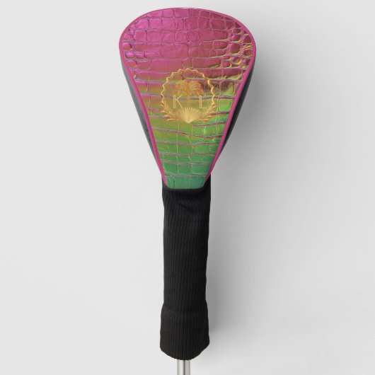 Stijlvolle Roze Groene Iriserende Croc Monogram Golfheadcover (Voorkant)