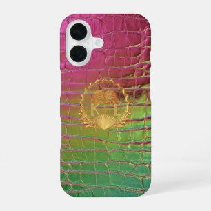 Stijlvolle Roze Groene Iriserende Croc Monogram iPhone 16 Hoesje