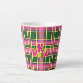 Stijlvolle roze & groene ruit Monogram Latte Mok (Voorkant)