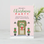 Stijlvolle roze groene uitnodiging voor kerstfeest (Staand voorkant)