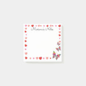Stijlvolle roze harten en vlinders personaliseren post-it® notes (Voorkant)