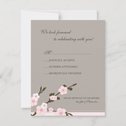 Stijlvolle Roze Kersenbloesem RSVP-reactiekaart RSVP Kaartje (Voorkant)