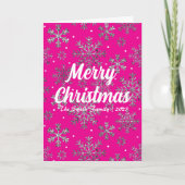 Stijlvolle Roze Kerst Kaart w / Elegante Sneeuwvlo (Voorkant)