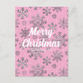 Stijlvolle Roze Kerst Kaart w / Elegante Sneeuwvlo (Voorkant)
