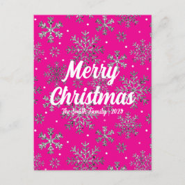 Stijlvolle Roze Kerst Kaart w / Elegante Sneeuwvlo