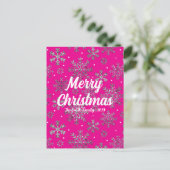 Stijlvolle Roze Kerst Kaart w / Elegante Sneeuwvlo (Staand voorkant)