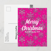 Stijlvolle Roze Kerst Kaart w / Elegante Sneeuwvlo (Voorkant / Achterkant)