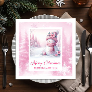 Stijlvolle Roze Kerst Kids Winter Woud Scene Servet