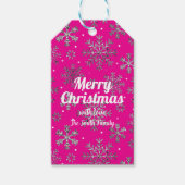 Stijlvolle Roze Kerst met Elegante Sneeuwvlokken Cadeaulabel (Voorkant)