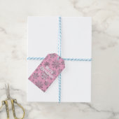Stijlvolle Roze Kerst met Elegante Sneeuwvlokken Cadeaulabel (Met Touw)