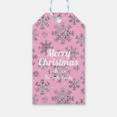 Stijlvolle Roze Kerst met Elegante Sneeuwvlokken Cadeaulabel (Voorkant)