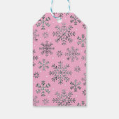 Stijlvolle Roze Kerst met Elegante Sneeuwvlokken Cadeaulabel (Achterkant)