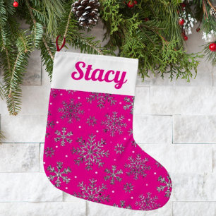 Stijlvolle Roze Kerst met Elegante Sneeuwvlokken Grote Kerstsok