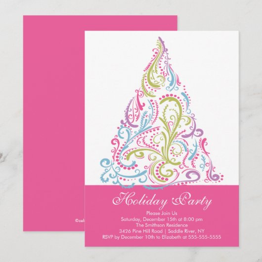 Stijlvolle roze kerstboomfeestdag kaart (Voorkant / Achterkant)