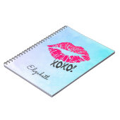 Stijlvolle roze Kissy Lips met xoxo! Blauwe Waterv Notitieboek (Linkerzijde)