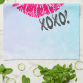 Stijlvolle roze Kissy Lips met xoxo! Blauwe Waterv Theedoek (Gevouwen)
