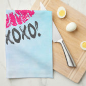 Stijlvolle roze Kissy Lips met xoxo! Blauwe Waterv Theedoek (Quarter Fold)