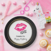 Stijlvolle Roze Kissy Lips met xoxo! Gelukkige ver Papieren Bordje (Feest)