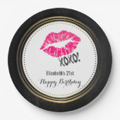 Stijlvolle Roze Kissy Lips met xoxo! Gelukkige ver Papieren Bordje (Voorkant)