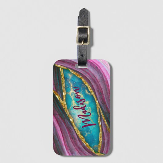 Stijlvolle roze kunstvlek voor goudglitter bagagelabel (Voorkant (verticaal))