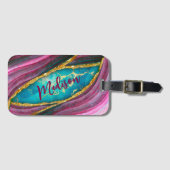 Stijlvolle roze kunstvlek voor goudglitter bagagelabel (Voorkant (horizontaal))