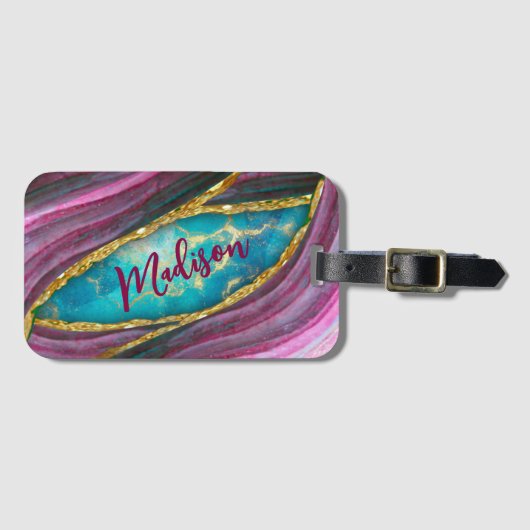 Stijlvolle roze kunstvlek voor goudglitter bagagelabel (Voorkant (horizontaal))