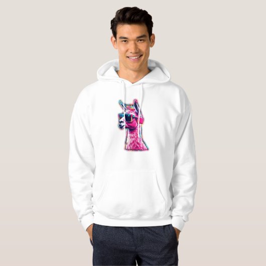Stijlvolle roze lama | Funky Synthwave Hoodie (Voorkant volledig)
