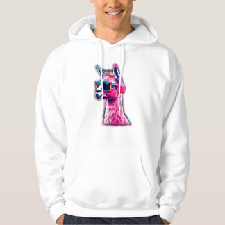 Stijlvolle roze lama | Funky Synthwave Hoodie