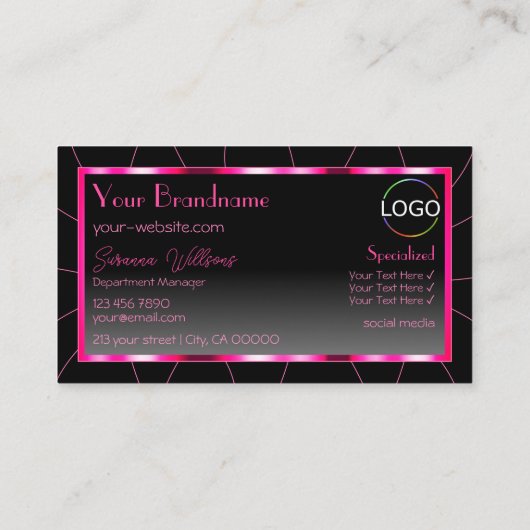 Stijlvolle roze Lijst zwarte gradiënt Modern met L Visitekaartje (Achterkant)