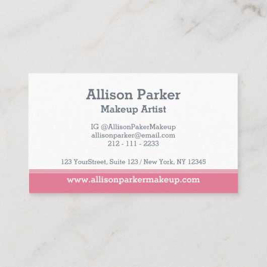 Stijlvolle roze lippen glitter make-up artiest visitekaartje (Achterkant)