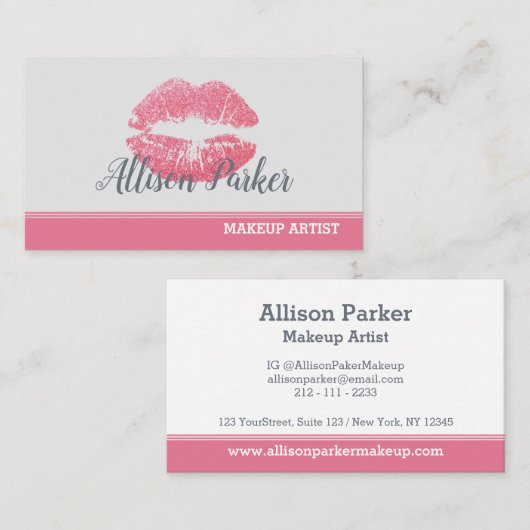 Stijlvolle roze lippen glitter make-up artiest visitekaartje (Voorkant / Achterkant)