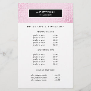 Stijlvolle Roze Lovertjes Salon Prijzen & Diensten Flyer