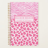 Stijlvolle roze luipaard en zebraafdruk planner (Voorkant)
