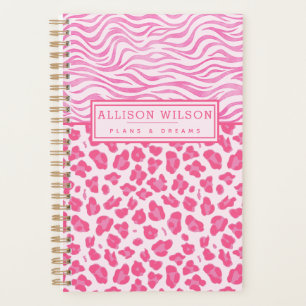 Stijlvolle roze luipaard en zebraafdruk planner
