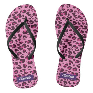 Stijlvolle roze luipaard met naam teenslippers