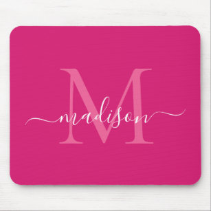 Stijlvolle roze magenta wit monogram modern muismat
