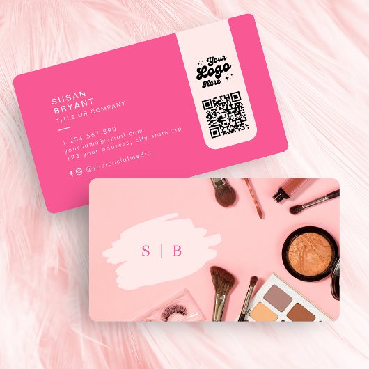 Stijlvolle roze make-up initialen foto qr code log visitekaartje
