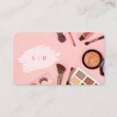 Stijlvolle roze make-up initialen foto qr code log visitekaartje (Voorkant)