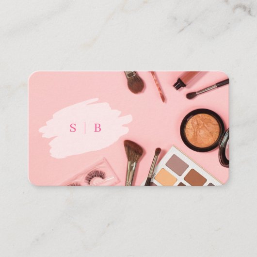 Stijlvolle roze make-up initialen foto qr code log visitekaartje (Voorkant)
