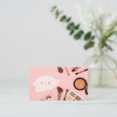 Stijlvolle roze make-up initialen foto qr code log visitekaartje (Staand voorkant)
