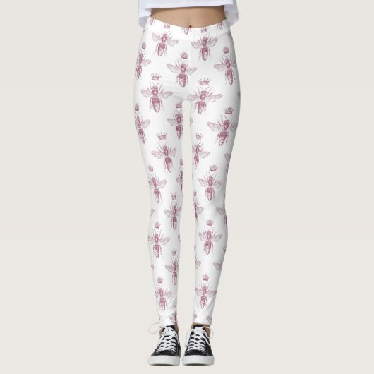 Stijlvolle roze marmer & hommel bijenprint leggings (Voorkant)