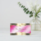 Stijlvolle roze marmer versierd gouden rand elegan visitekaartje (Staand voorkant)