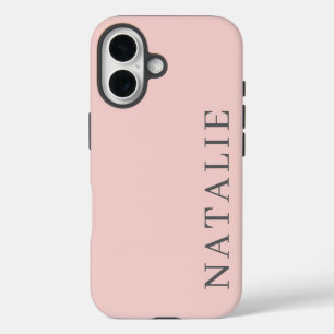 Stijlvolle roze met gepersonaliseerde grijze naam iPhone 16 hoesje