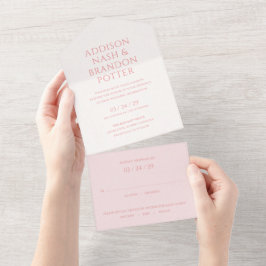 Stijlvolle Roze Moderne Bruiloft All In One Uitnodiging