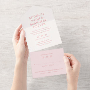 Stijlvolle Roze Moderne Bruiloft All In One Uitnodiging