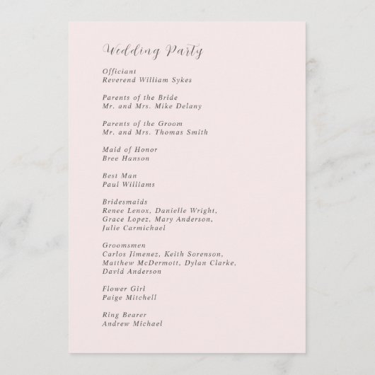 Stijlvolle roze moderne bruiloft programmakaart (Achterkant)