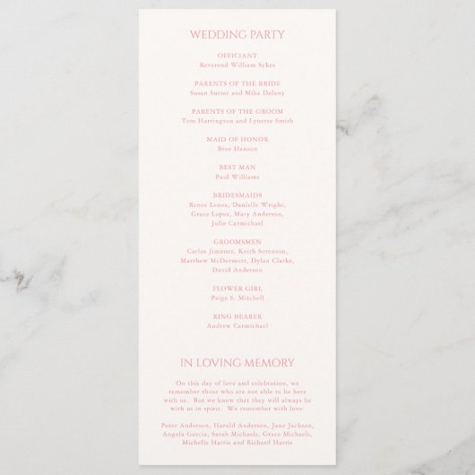 Stijlvolle roze moderne bruiloft programmakaart (Achterkant)