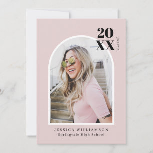 Stijlvolle Roze Moderne Minimale Boog Afstudeerfot Aankondiging