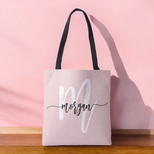 Stijlvolle Roze Moderne Script Meisjesachtig Monog Tote Bag